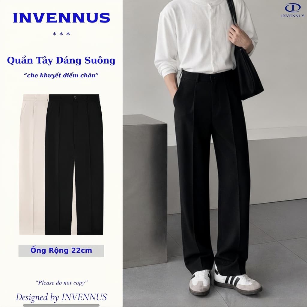 Quần tây nam ống suông INVENNUS cạp cao, quần âu nam form suông vải tuyết hàn tôn dáng [302]