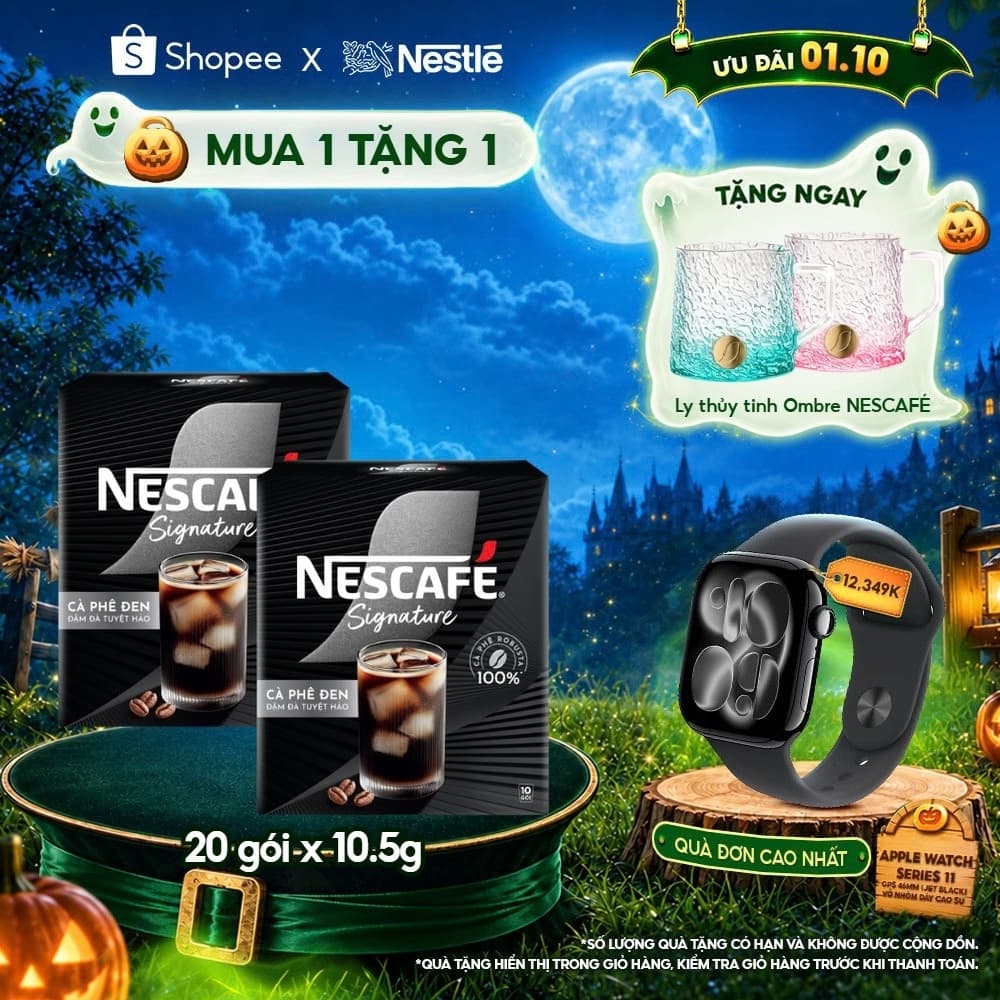 Combo 2 hộp Cà phê đen hòa tan NESCAFÉ Signature Hộp 10 gói ĐẬM ĐÀ TUYỆT HẢO