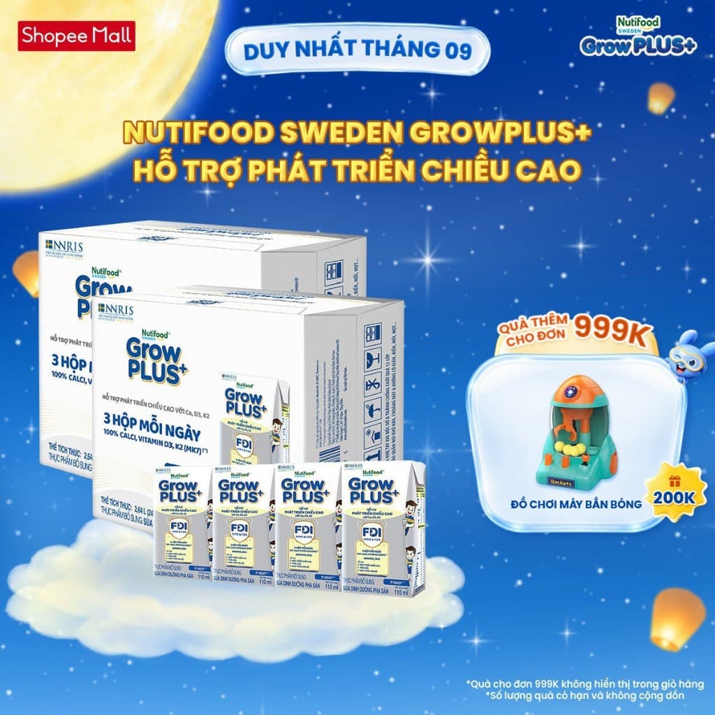 [TX] Combo 2 Thùng 24 Hộp Sữa Bột Pha Sẵn Nutifood Sweden GrowPLUS+ Cao lớn vượt trội hộp - 110 ml