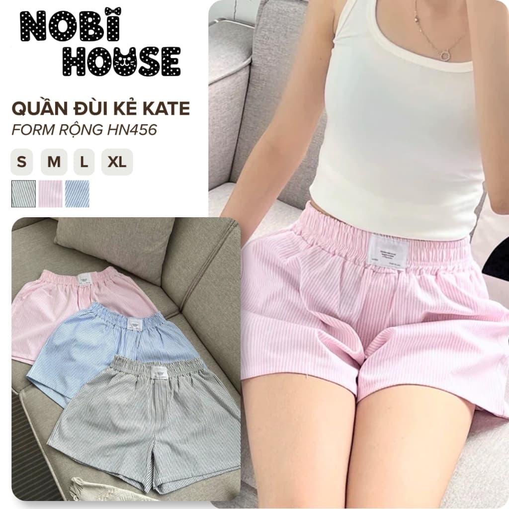 (Xả Kho) Quần Sooc Đùi Nữ Kate Kẻ Sọc Dáng Trơn Mặc Đi Ngủ Đi Chơi Mềm Mại Thoáng Mát Hè 2026 Nobihouse HN456