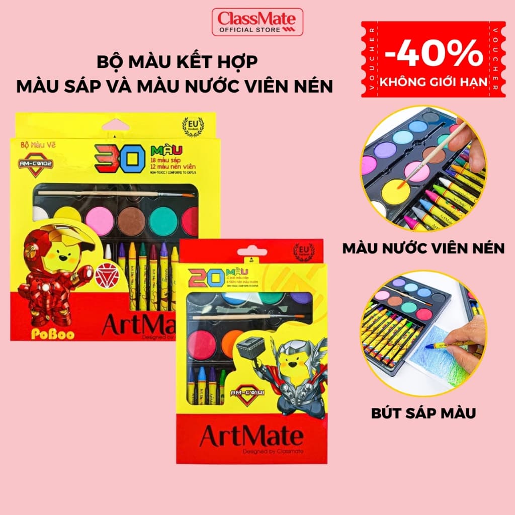 Bộ Màu Sáp và Màu Nước CLASSMATE Màu Sắc Tươi Sáng, Dùng Cho Nhiều Loại Tranh, An Toàn Cho Bé Tập Tô CL-CW101/CW102