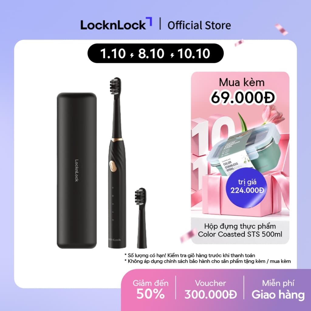 Bàn chải điện Lock&Lock Sonic Electric Toothbrush 35,000 VPM 5 chế độ ENR321BLK