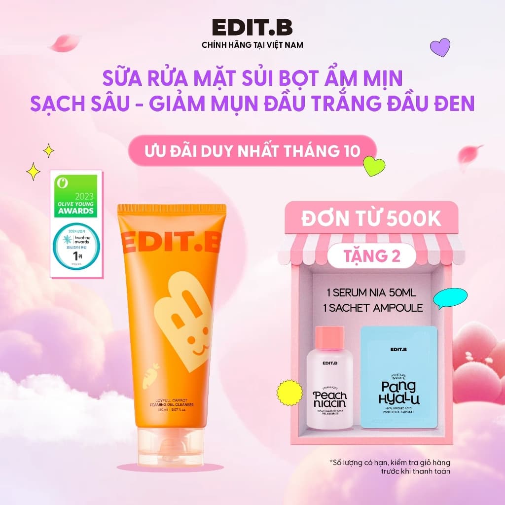Sữa Rửa Mặt Dạng Gel Sủi Bọt Chiết Xuất Cà Rốt Edit.B Joyfull Carrot Cleanser 150ml
