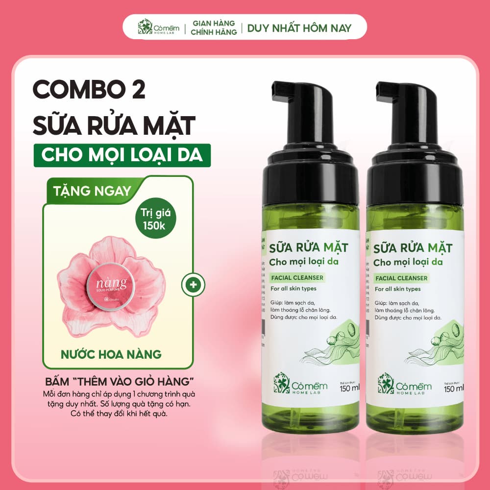 Bộ 2 Chai Sữa Rửa Mặt Tạo Bọt Sạch Sâu Không Khô Da Dành Cho Da Dầu Khô Thường Cỏ Mềm
