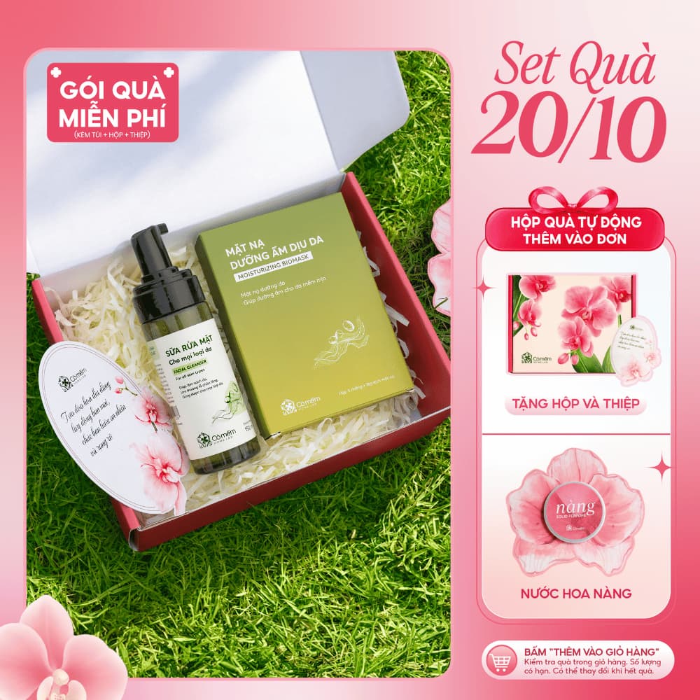 [Set Quà Tặng 20/10] - Combo Sữa Rửa Mặt Và Hộp 5 Mặt Nạ Cỏ Mềm | Hộp quà tặng cô giáo, mẹ yêu, người yêu