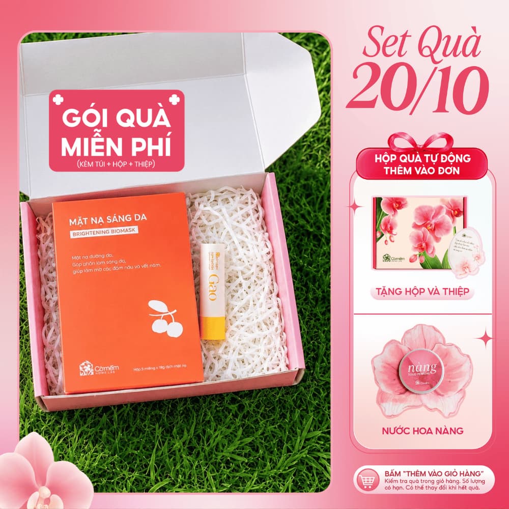 [Set Quà Tặng 20/10] Combo Hộp 5 Mặt Nạ Và Son Dưỡng Cỏ Mềm | Hộp quà tặng người yêu, mẹ, vợ,cô giáo