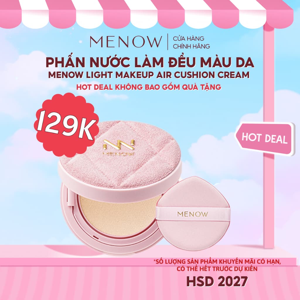 Phấn nước trang điểm làm đều màu da MENOW Light Makeup Air Cushion Cream Pink Series 12gr
