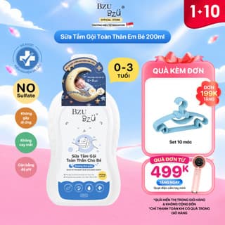 [200ML] Chai Sữa Tắm Gội Toàn Thân Em Bé BZU BZU Dịu Nhẹ Mềm Mại Cho Da Dung Tích 200ml