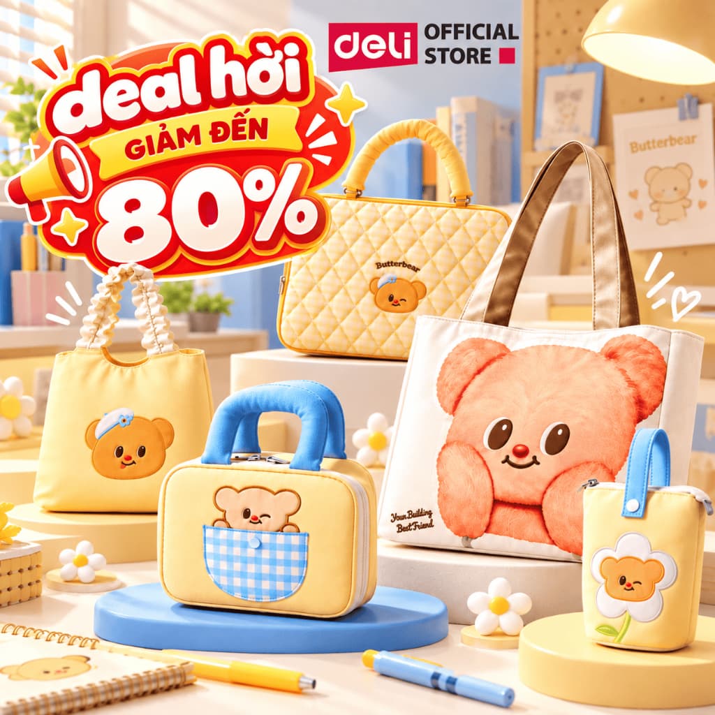 [🔥XẢ KHO] Túi/Cặp ButterBear x Deli Họa Tiết Gấu Bơ Siêu Xinh Có Quai Xách Có Thể Gấp Gọn Sức Chứa Lớn Đa Năng Tiện Lợi