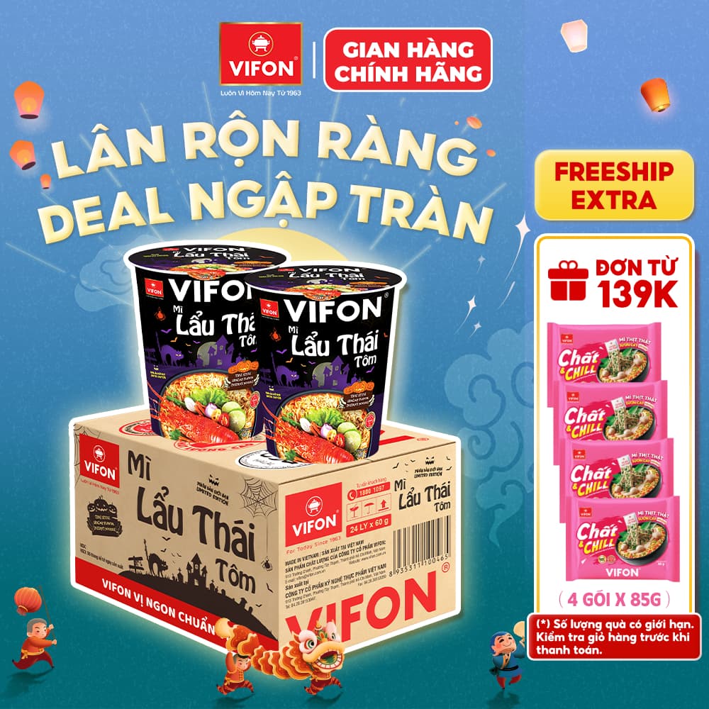 [SALE 55% T9D2] Thùng 24 Ly Mì VIFON 60g Đa Dạng Hương Vị (Lẩu Thái/ Chay SALA) Thơm Ngon Tiện Lợi
