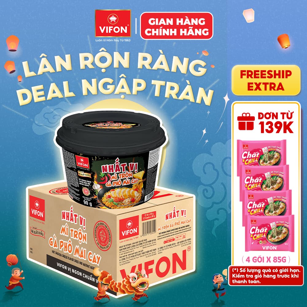 [SALE 50%] Thùng 12 Tô Nhất Vị Mì Trộn Gà Phô Mai Cay/ Trộn Carbonara 90gr Thơm Ngon, Đậm Đà