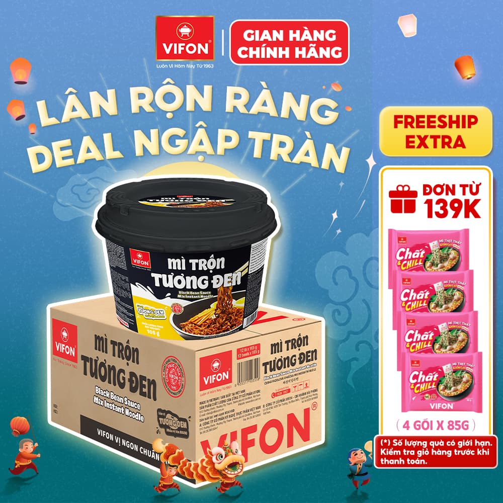 [SALE 50%] Thùng 12 Tô Mì Trộn Tương Đen/ Spaghetti/ Hải Sản VIFON Tiện Lợi 105gr/Tô