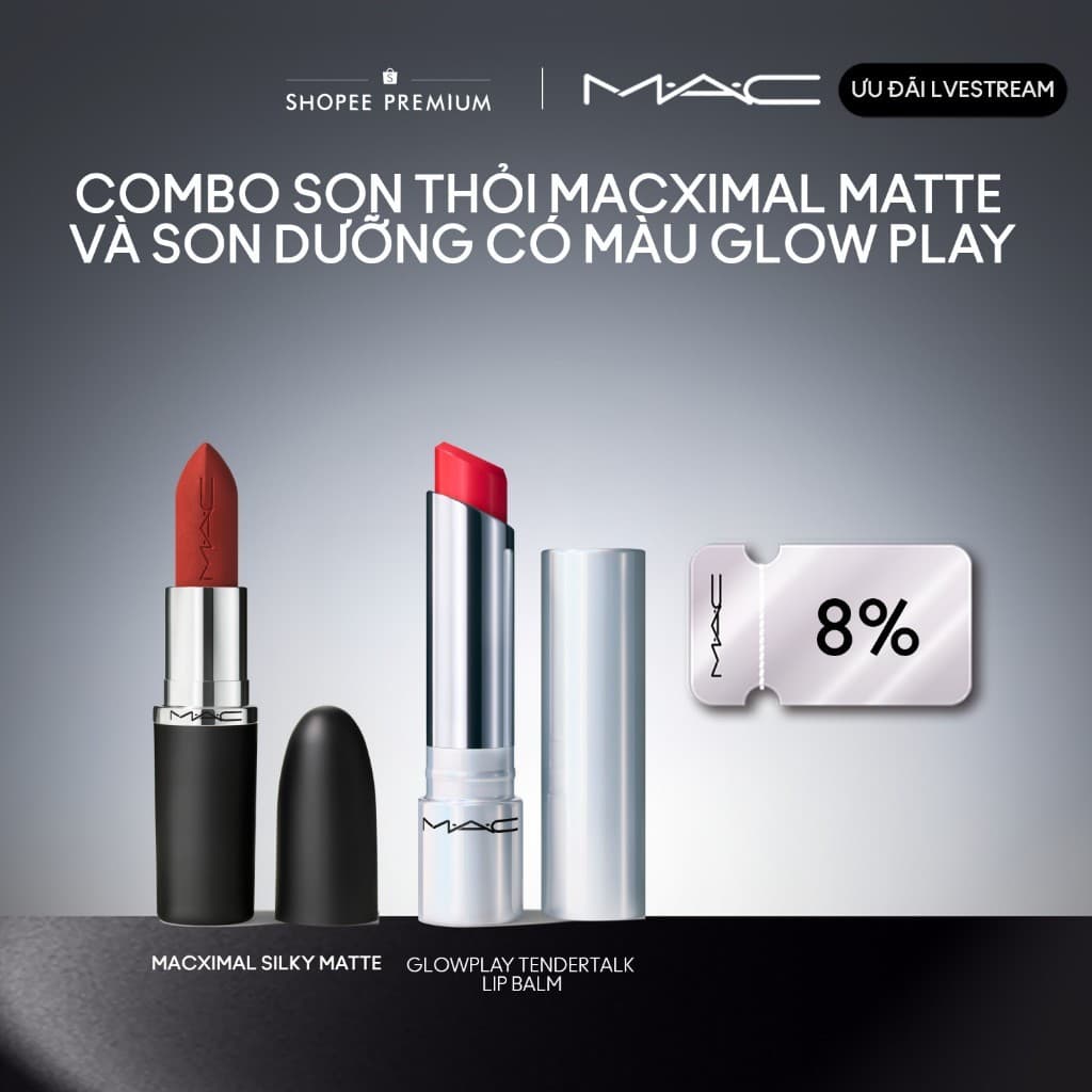 [MAC x LUCIE T10] MAC - Bộ 2 món: Son thỏi MACXIMAL Matte,Son dưỡng Glow Play Tendertalk Lip Balm