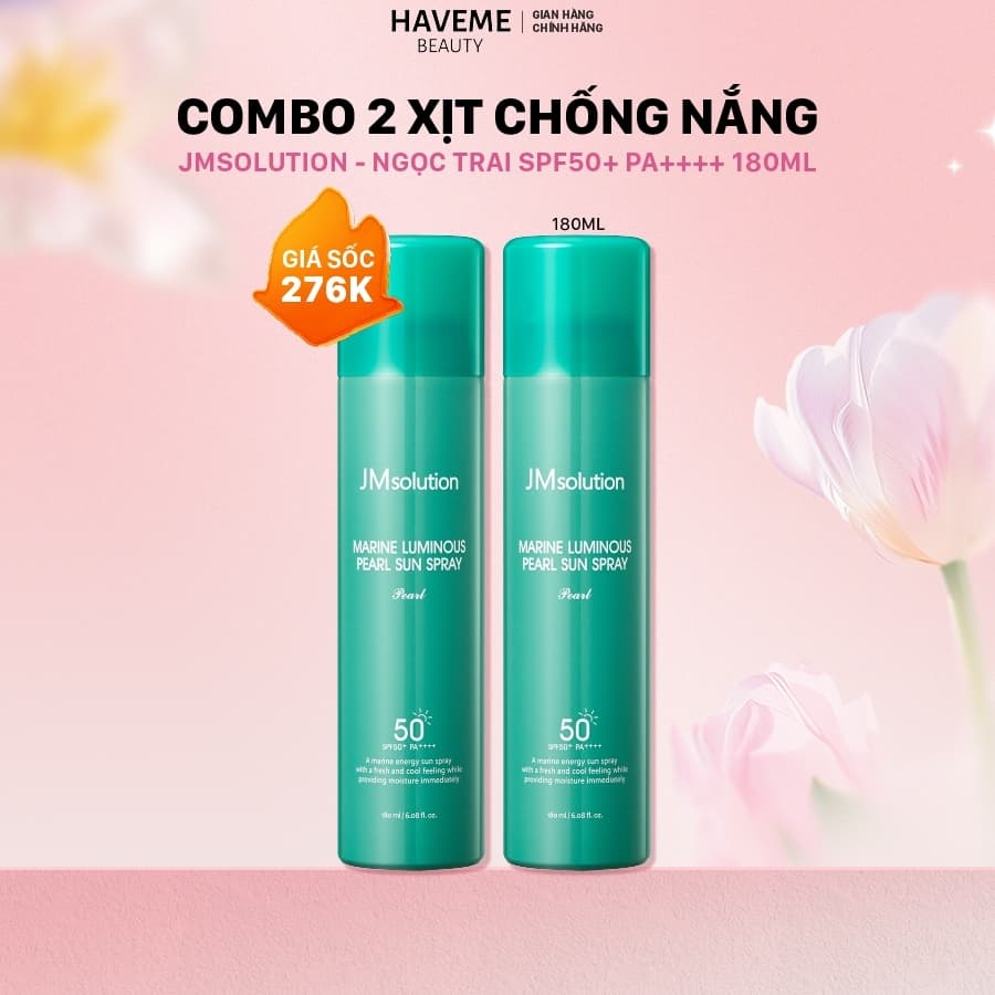 Combo 2 Chai Xịt Chống Nắng Body & Mặt JMsolution SPF50+, PA++++ 180ml Dưỡng Ẩm, Thẩm Thấu Nhanh, Không Gây Bí Da