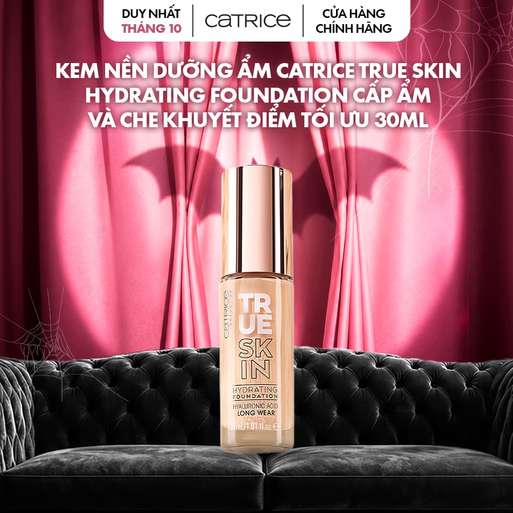 Kem nền dưỡng ẩm Catrice True Skin Hydrating Foundation cấp ẩm và che khuyết điểm tối ưu 30ml