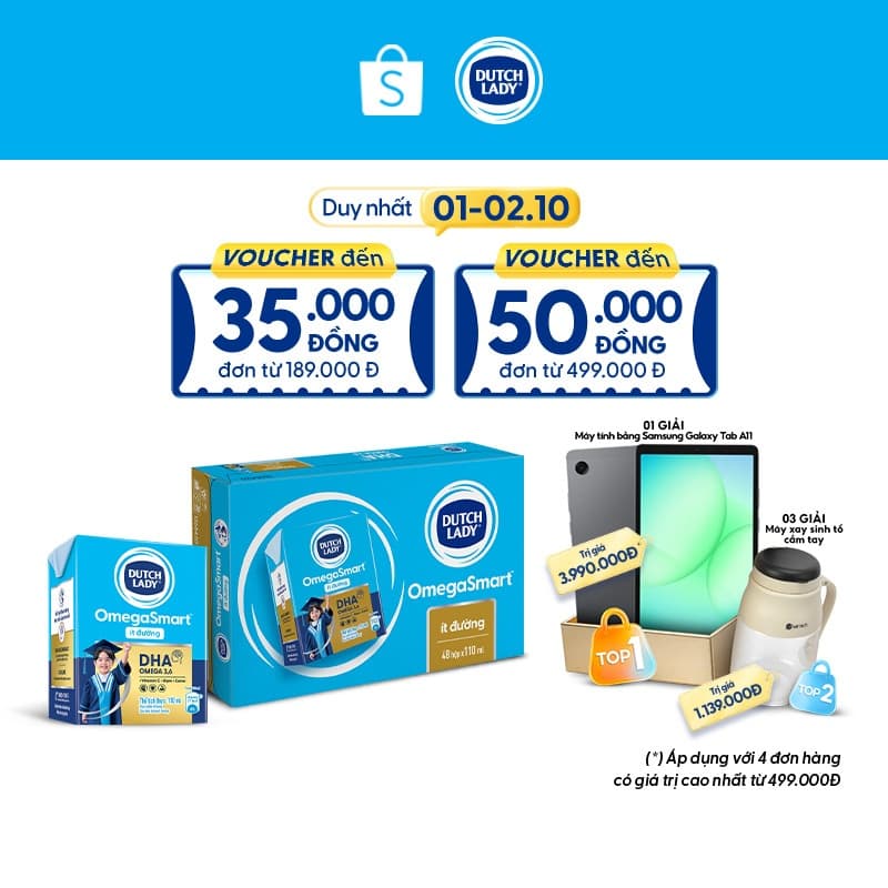 Thùng 48 Hộp Sữa Dinh Dưỡng Dutch Lady OmegaSmart Ít Đường 48x110ml
