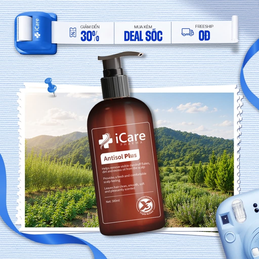 Dầu Gội Sạch Gàu Antisol Plus iCare Pharma Chai 300ml | Sạch Gàu Da Đầu – Giúp Da Đầu Thông Thoáng – Dịu Nhẹ