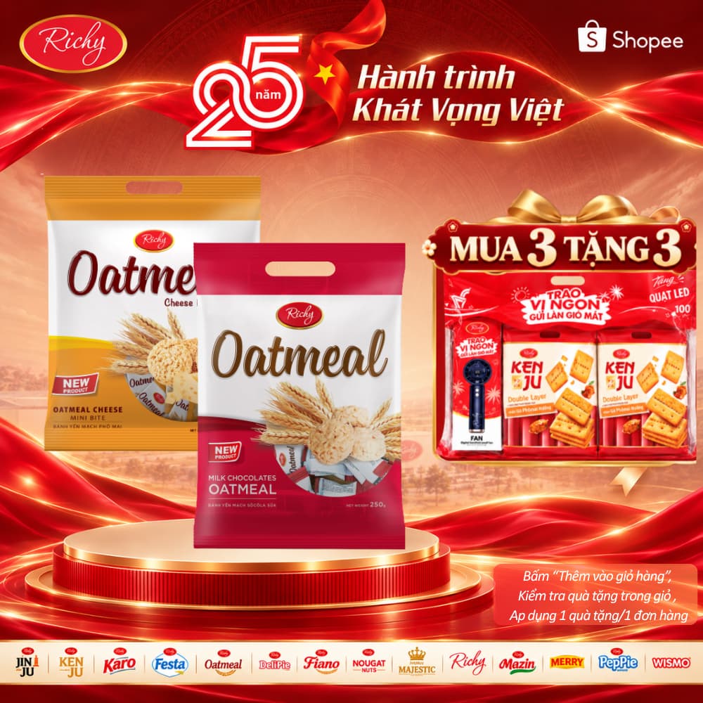 [HỎA TỐC HN] [MUA 3 TẶNG 3 QUÀ] Bánh Yến mạch Richy túi 220g 250g Mini Bite (Sữa/Phô Mai)