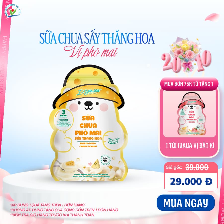 Sữa Chua Tươi Sấy IYAUA Bổ Sung  Tỷ Lợi Khuẩn và Canxi _Gấu Hạt Nút Vị Phô Mai Sấy Thăng Hoa túi 16 gr
