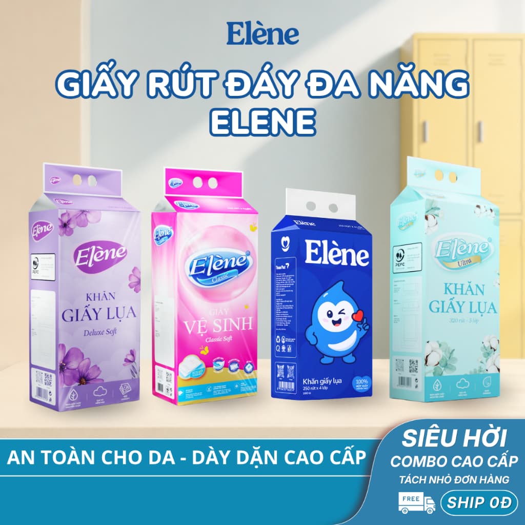 COMBO 4/6/10 BỊCH Giấy Rút Đáy Đa Năng Elene 4 Lớp Cao Cấp, Mềm Mịn, An Toàn (CÓ COMBO 8 GÓI)