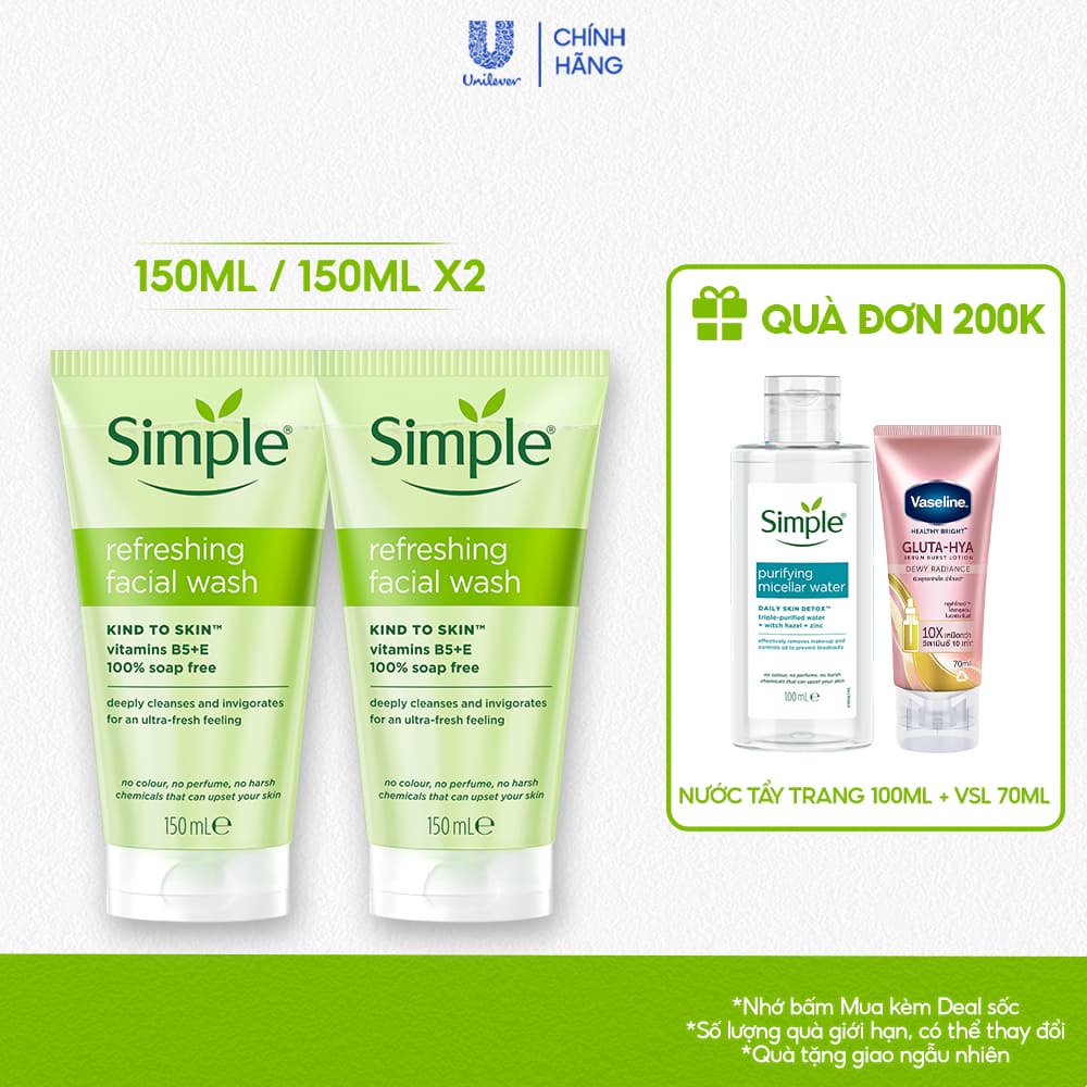 [LS] Combo 2/ Tuýp lẻ sữa rửa mặt Simple lành tính và hiệu quả cho mọi loại da 150ml, 150mlx2