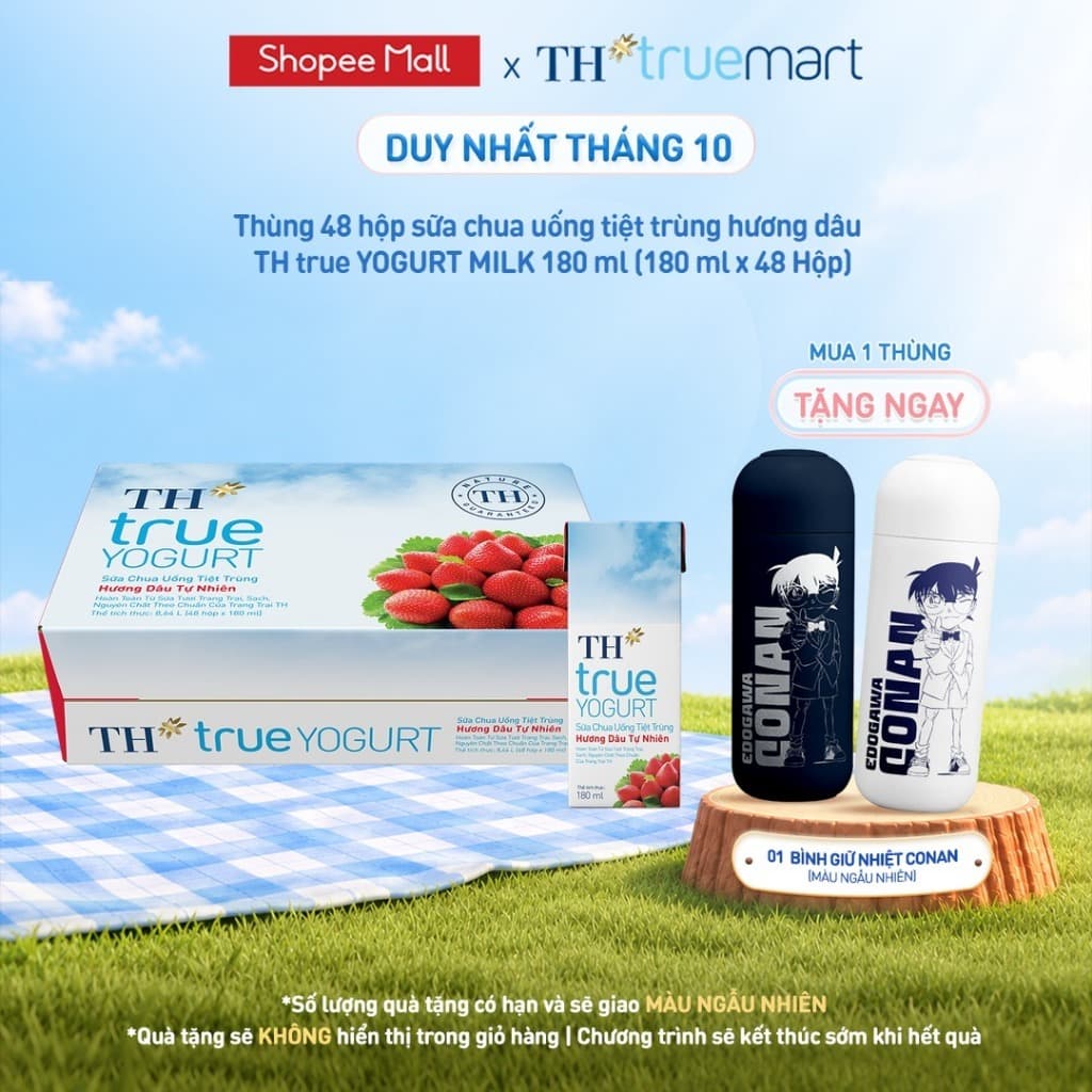 Thùng Sữa Chua Uống Tiệt Trùng Hương Dâu TH True Yogurt milk 180ml (48 Hộp)