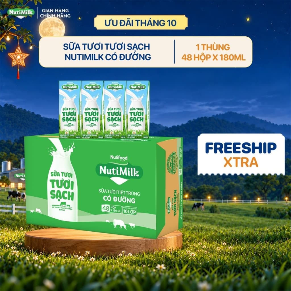Thùng 48 Hộp Sữa Tươi Tươi Sạch NutiMilk 180ml