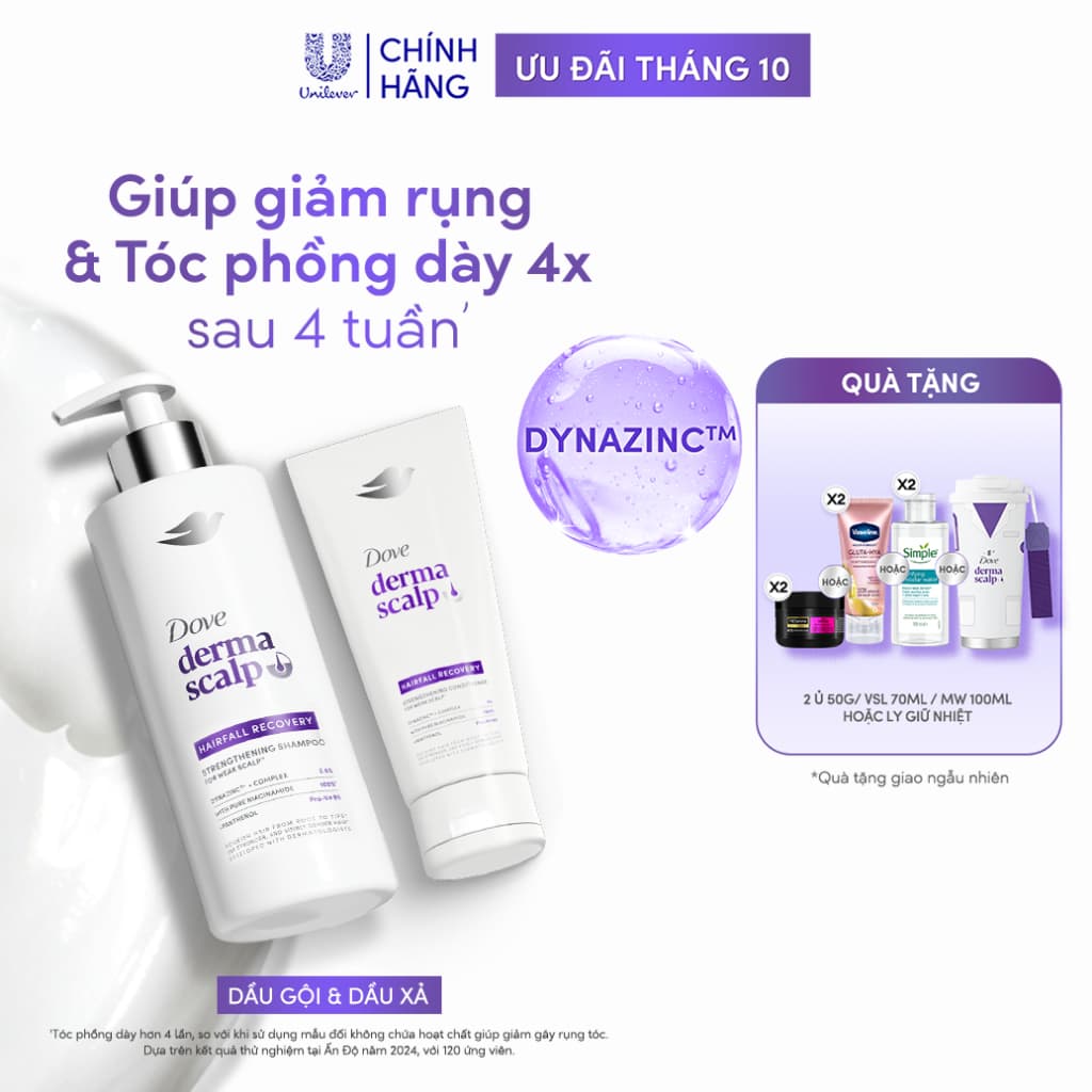 Combo Gội Xả Giảm rụng & Giúp tóc Phồng dày Dove Derma Hairfall Mới 350G, 300G *