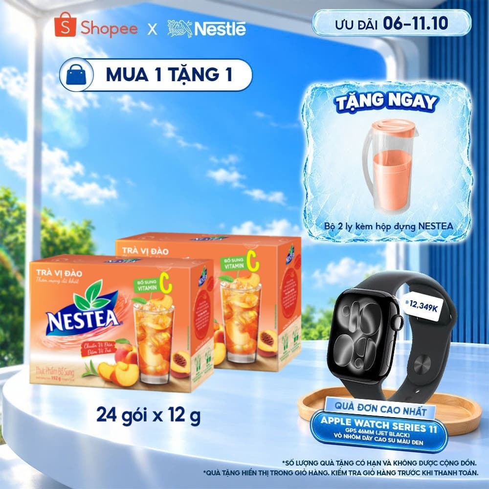Combo 2 hộp Thực phẩm bổ sung Trà Vị Đào NESTEA hộp 16 gói x 12 g