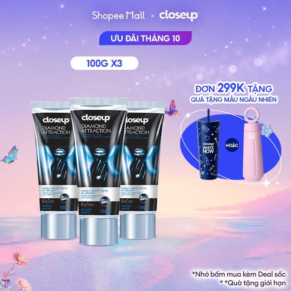 Bộ 3 Kem Đánh Răng Closeup Diamond Attraction - Trắng răng sau 1 lần chải 100g