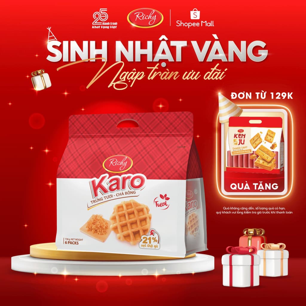 [Tặng quà đơn từ 129k]Bánh trứng tươi - chà bông KARO Richy Sợi thịt gà bịch 6 chiếc 156gr (26g/chiếc) back to school