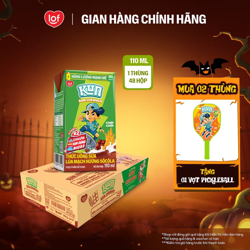 [Giá tốt trong Live] Sữa lúa mạch KUN vị socola thùng 48 hộp x 110ml