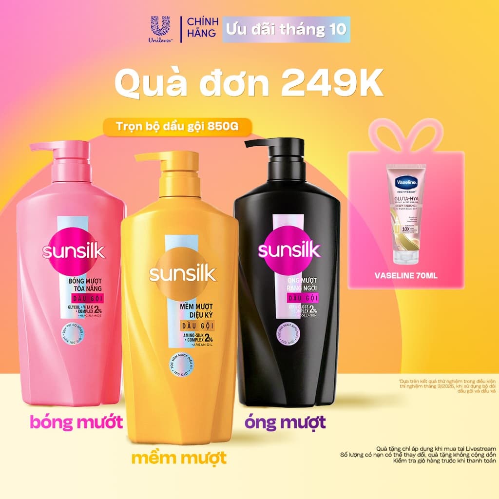Dầu gội Sunsilk cho tóc Mượt 100h (Bóng mướt-Luminous UV / Đen óng-Glossy Black / Mềm mượt-Silky Smooth) 600g