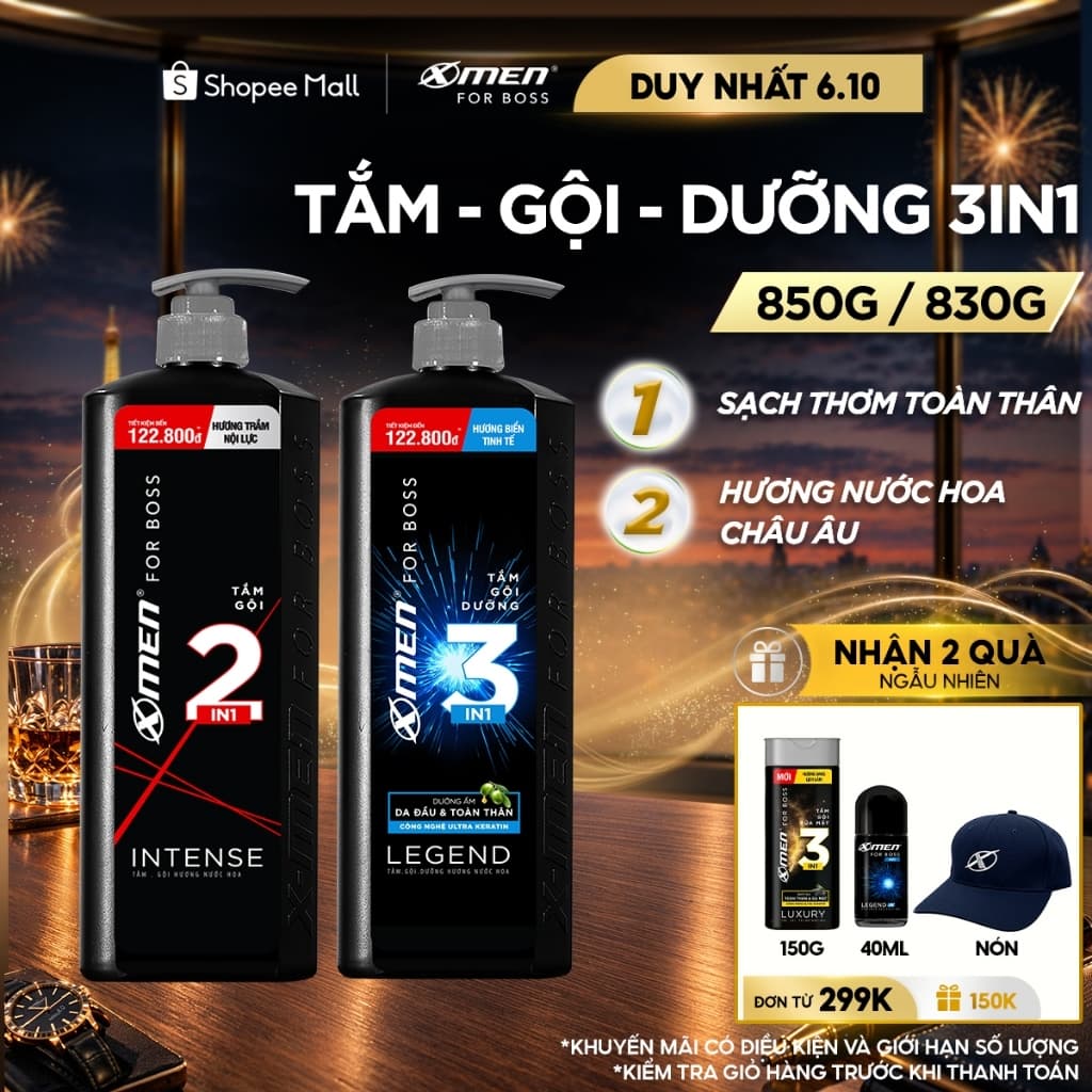 Tắm Gội Nam X-Men for Boss Intense 850g/ Legend 830g Hương Nước Hoa Châu Âu Sang Trọng Lịch Lãm