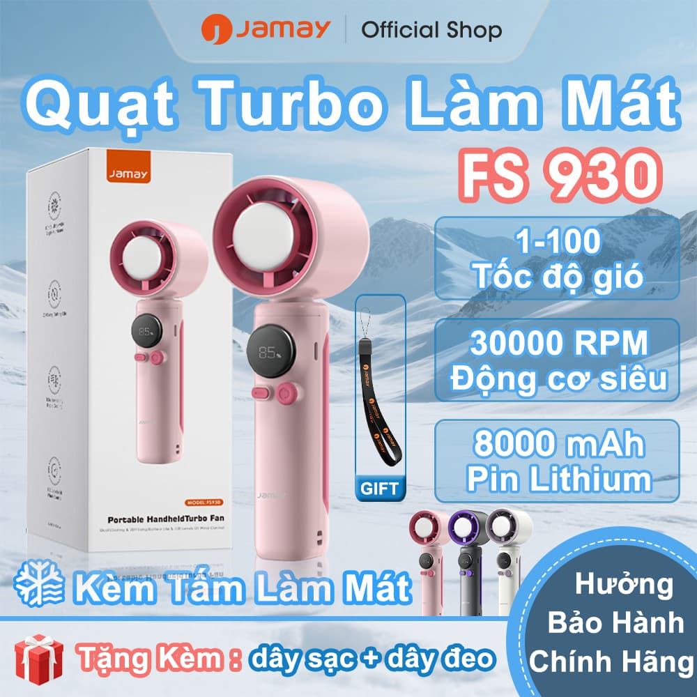JAMAY Quạt cầm tay băng lạnh có Sò lạnh quạt Turbo 100 tốc độ gió màn hình LED 8000mah có thể sạc lại không ồn FS930 A