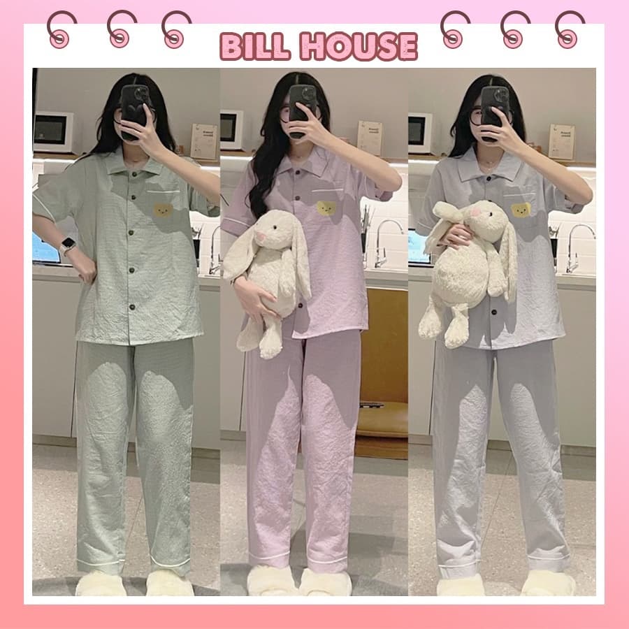 Bộ Pyjama Kẻ Xốp Loại 1 Caro tay Cộc Quần Dài Siêu Hot