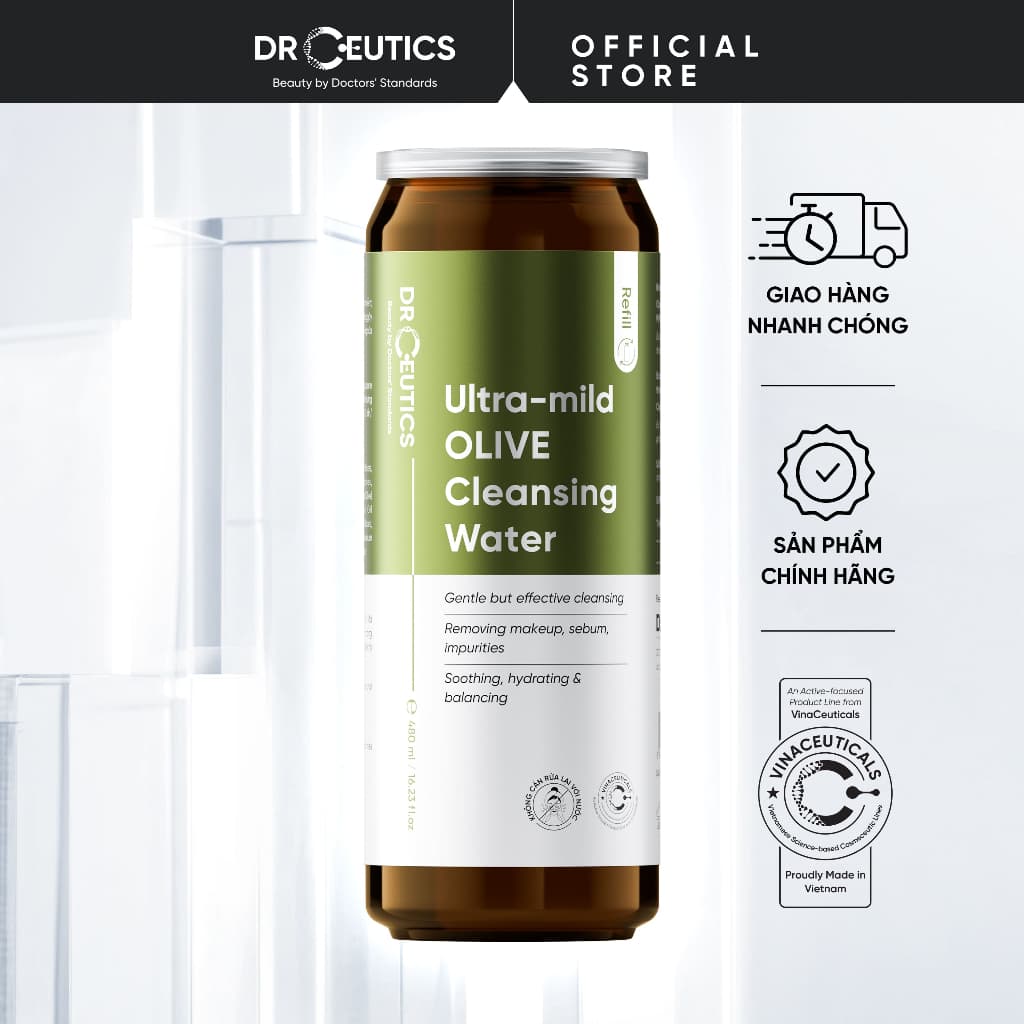 DRCEUTICS REFILL NƯỚC TẨY TRANG OLIVE – DẠNG NƯỚC & SỮA | TIẾT KIỆM – DỊU NHẸ, PHÙ HỢP MỌI LOẠI DA (480ml)