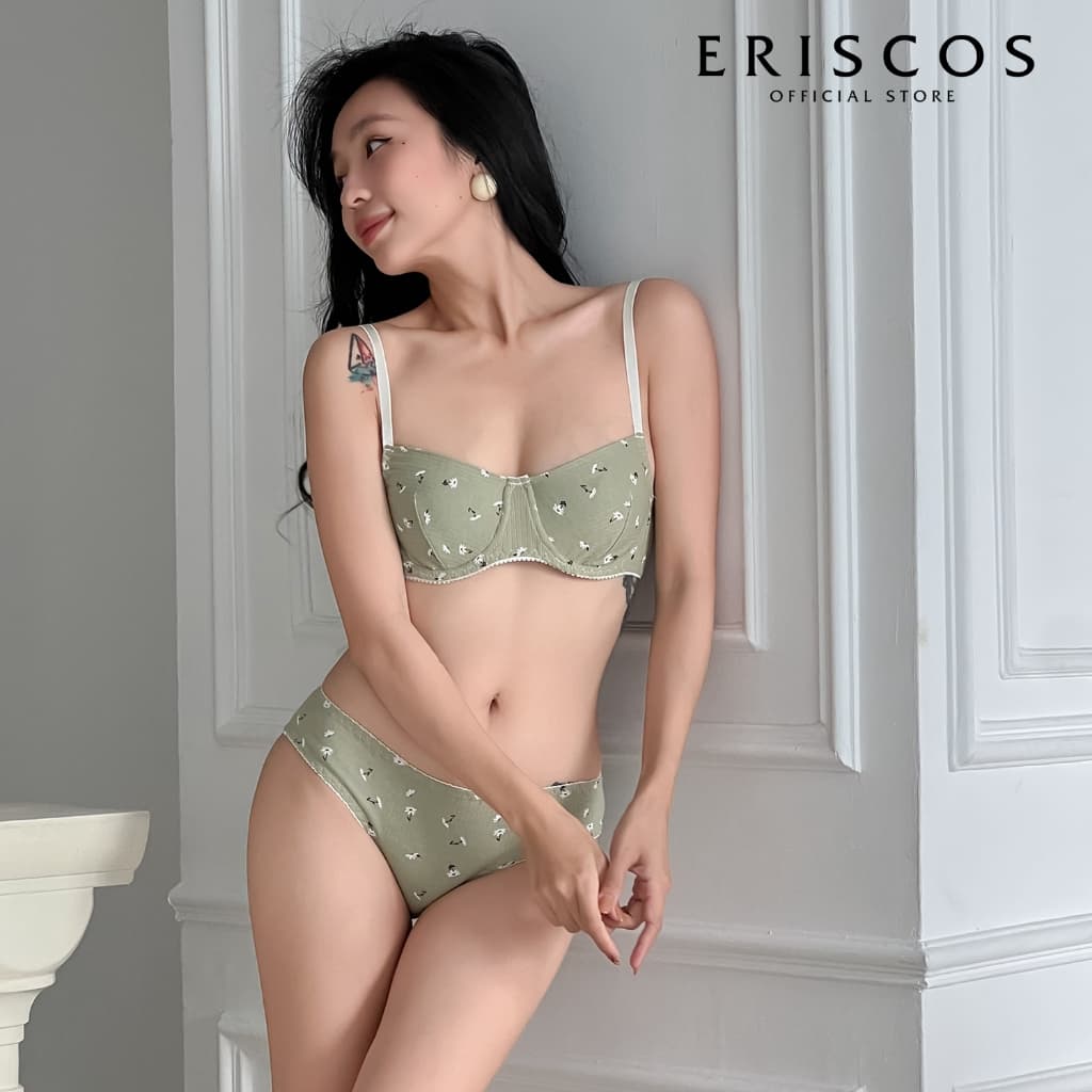 [HOT DEAL 109K] - Bộ đồ lót cotton gân nữ có gọng nâng nhẹ áo không mút sẵn (có khe mút quần lót co giãn tốt Eriscos