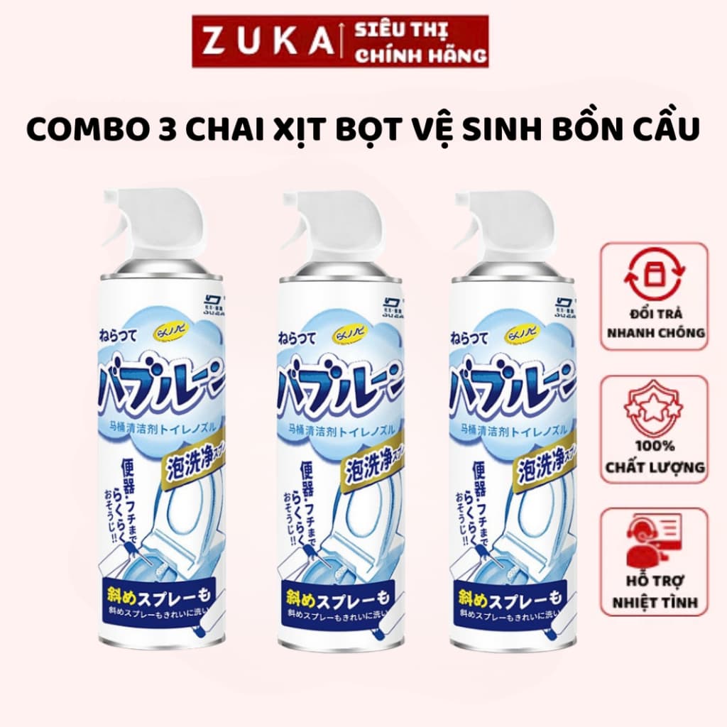 Combo 3 Chai Xịt Bọt Vệ Sinh Bồn Cầu Toilet Tẩy Rửa Mọi Vết Bẩn Hương Chanh Thơm Mát YATASMART
