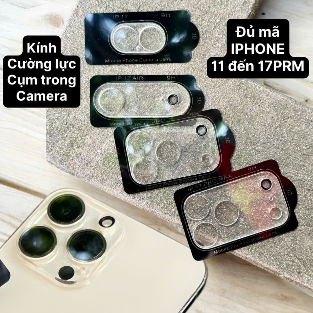 (Có IP17) Kính cường lực Iphone bảo vệ cụm Camera 11/12/13/14/15/16/17/Pro/Max/Plus/Promax/Air/mini kính trong suốt