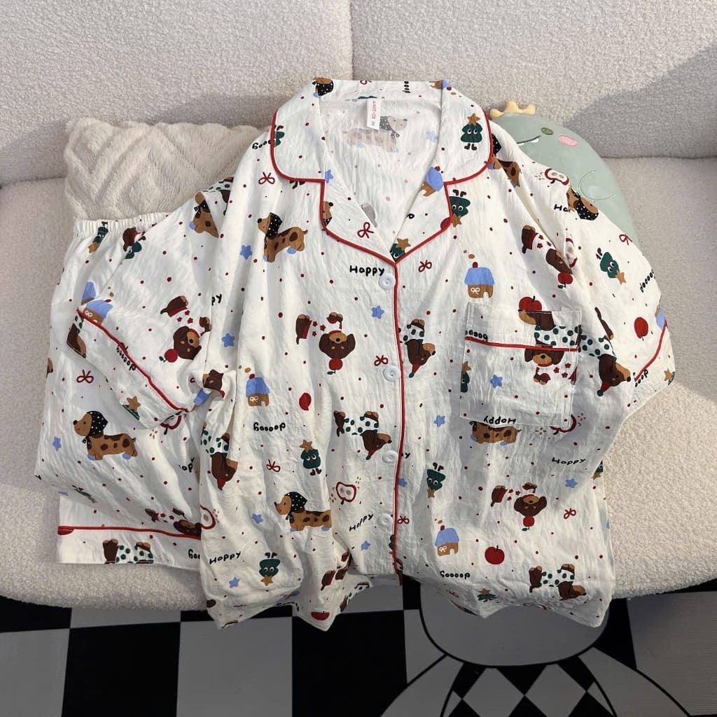 BỘ ĐỒ NGỦ PIJAMA VỊT VÀNG CUTE MẶC NHÀ Côc Tay Nữ Xinh