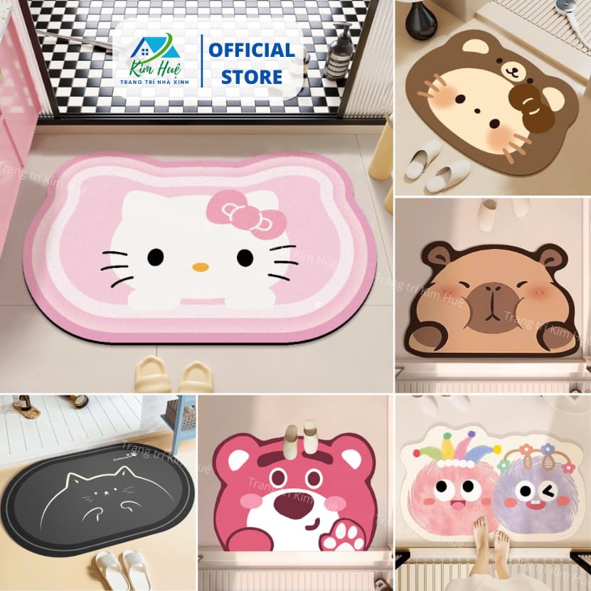 Thảm lau chân, thảm chùi chân nhà bếp bali đế cao su chống trơn trượt kitty 40x60cm Kim Huệ X01