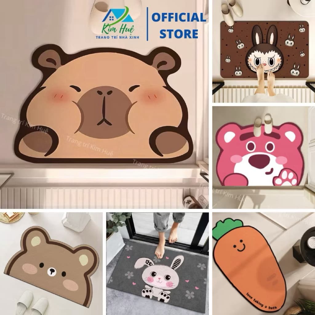Thảm lau chân bali 100 mẫu thiết kế độc quyền 2026 thảm chùi chân hình thú capybara, gấu dâu 40x60cm Kim Huệ X01