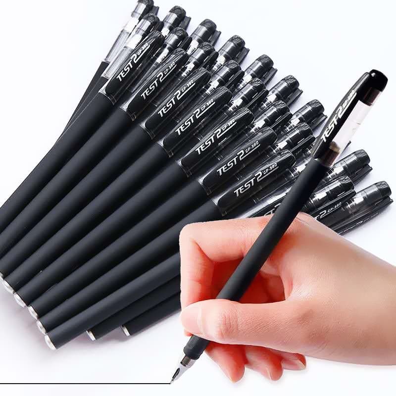 Bút bi TEST2 bút gel thân trơn có nắp bút nước màu đen mực khô nhanh ngòi 0,5mm viết trơn đẹp cho học sinh, sinh viên