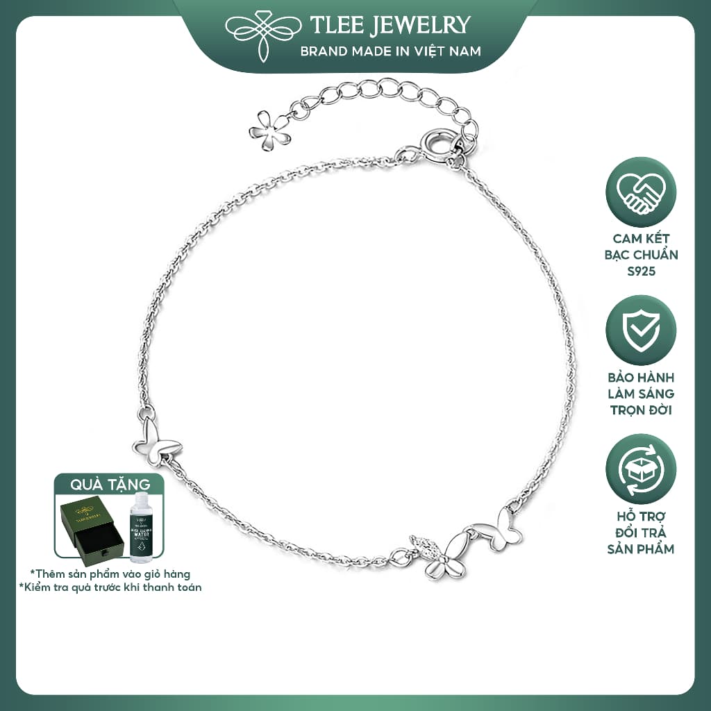 Lắc tay bạc nữ TLEE hồ điệp cánh hoa nữ tính TLEE JEWELRY LT0173