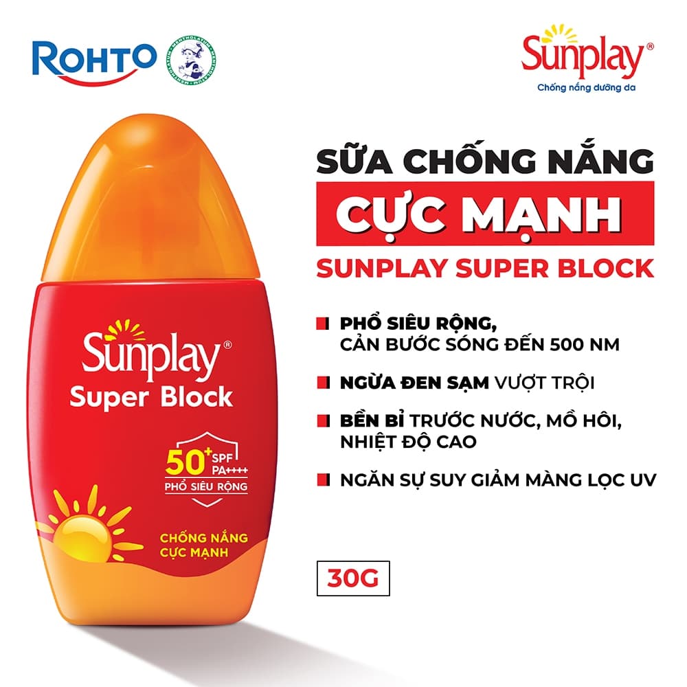 Kem chống nắng Sunplay cực mạnh, ngừa đen sạm da hiệu quả dạng sữa Sunplay Super Block SPF 50+, PA++++ 30g