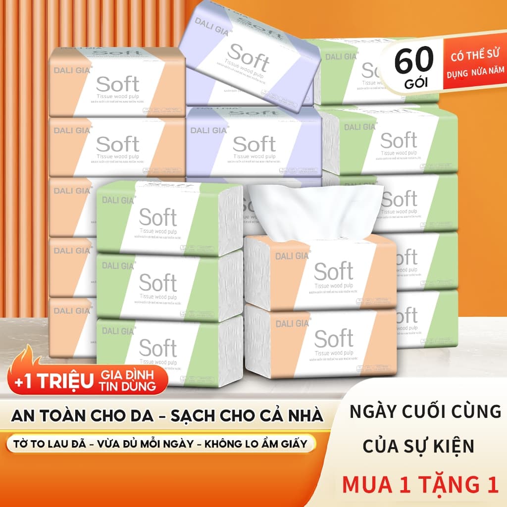 Thùng 30 gói giấy ăn rút chỉ 99K/  Top DALI GIA 3 màu cao cấp Miễn phí vận chuyển , mềm mịn, thùng 30/60/120 gói