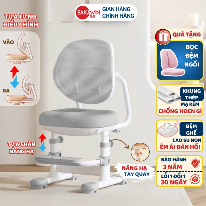 Ghế học sinh cao cấp Sakawin G81 cho bé 3 đến 15 tuổi Nâng hạ tay quay Điều chỉnh tựa lưng ra vào tựa chân lên xuống