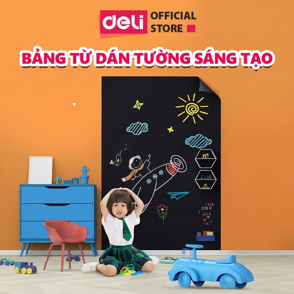 [TẶNG FULL PHỤ KIỆN] Bảng Đen Dán Tường Deli Cao Cấp - Bảng Decal Viết Phấn Dễ Xóa Dùng Học Tập Văn Phòng Trang Trí