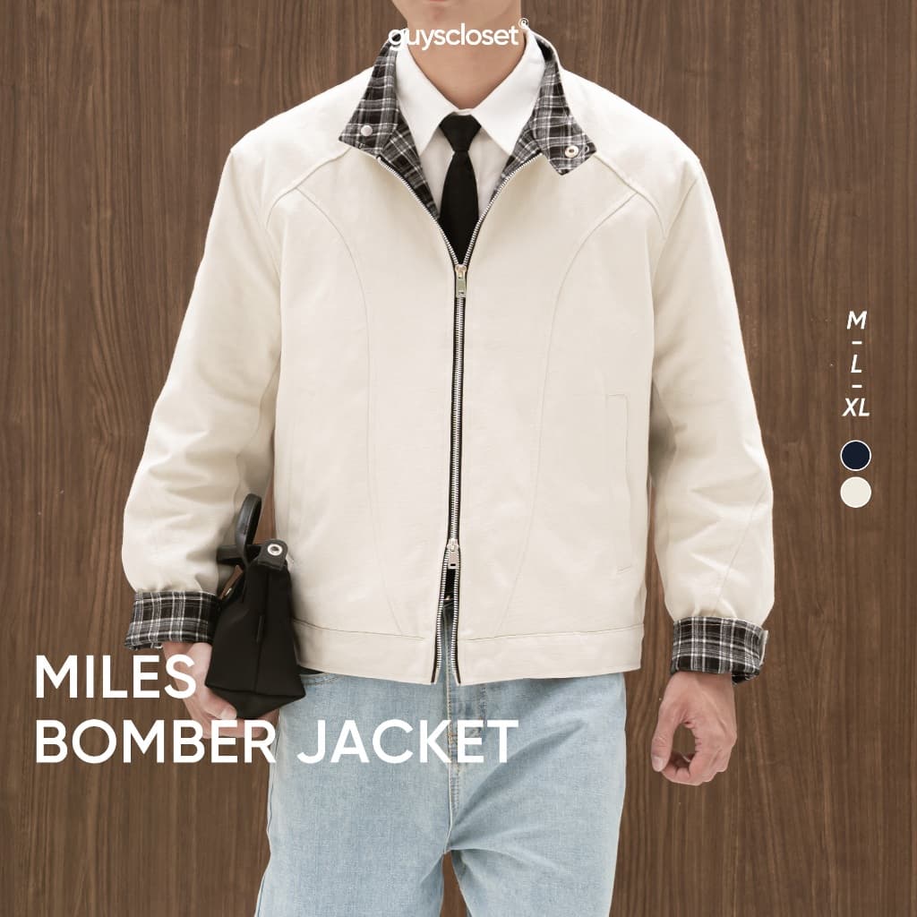 Áo Khoác Kaki Nam Miles Bomber Jacket GUY's Closet - Áo Khoác Bomber có Khoá Kéo - Chất Kaki Dày Dặn